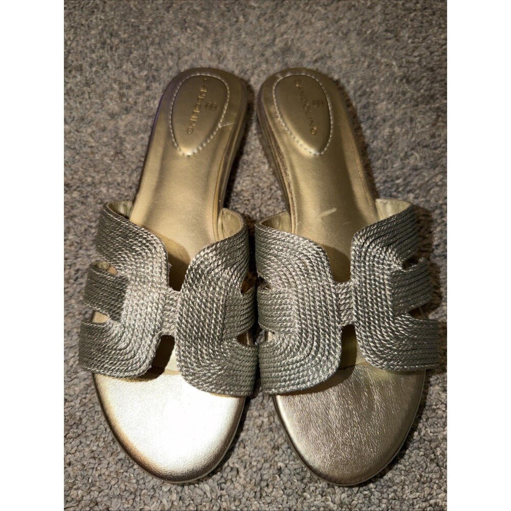 BANDOLINO SANDALS GOLD Tone Rope Metallic Twist Flats Mules 7 1/2 M Dressy